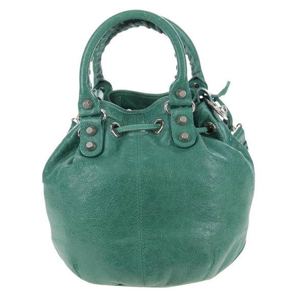 Balenciaga Giant Mini Pom Pom Hand Bag Leather 2way Green 250920 Auth 211331M