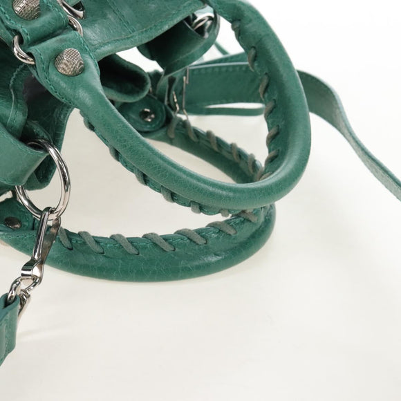 Balenciaga Giant Mini Pom Pom Hand Bag Leather 2way Green 250920 Auth 211331M