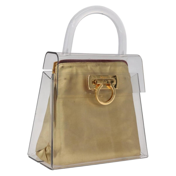 Salvatore Ferragamo Gancini Hand Bag plastic Clear Gold Auth 211333V