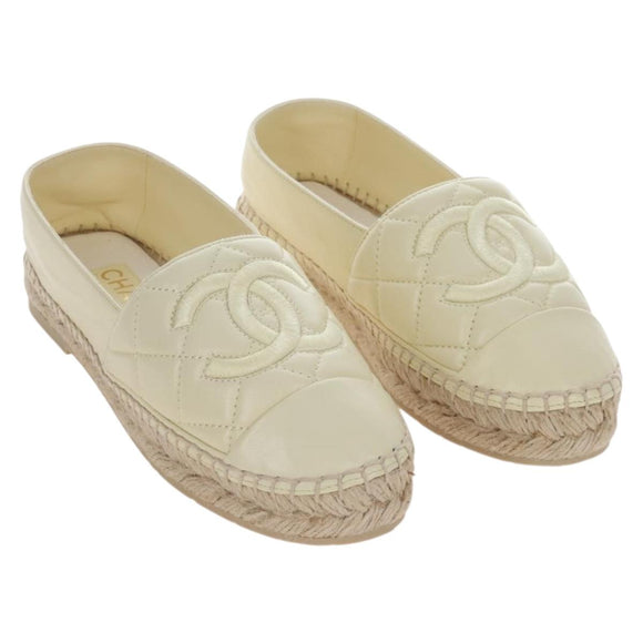 CHANEL Matelasse shoes Lamb Skin 37 Ivory CC Auth 211335M