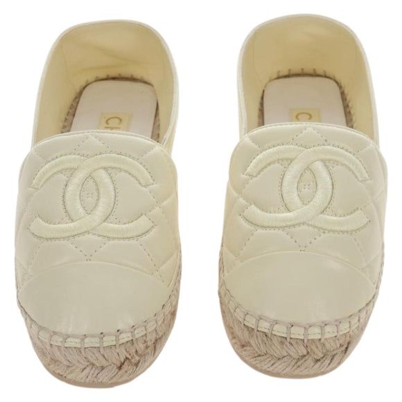 CHANEL Matelasse shoes Lamb Skin 37 Ivory CC Auth 211335M