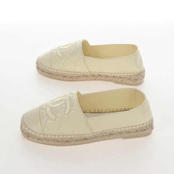 CHANEL Matelasse shoes Lamb Skin 37 Ivory CC Auth 211335M