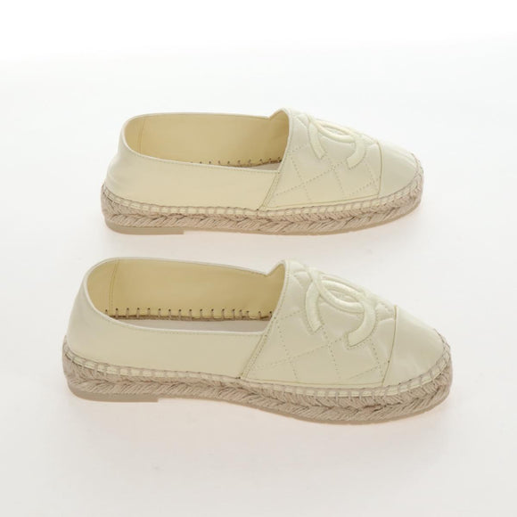 CHANEL Matelasse shoes Lamb Skin 37 Ivory CC Auth 211335M