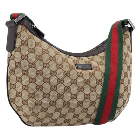 GUCCI GG Canvas Sherry Line Shoulder Bag Gold Beige 181092 Auth 211360V