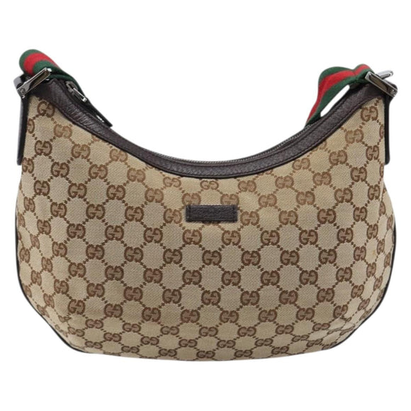 GUCCI GG Canvas Sherry Line Shoulder Bag Gold Beige 181092 Auth 211360V