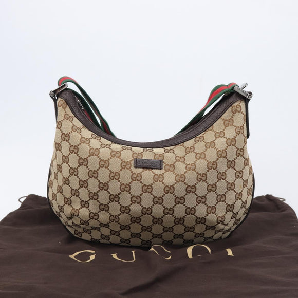GUCCI GG Canvas Sherry Line Shoulder Bag Gold Beige 181092 Auth 211360V