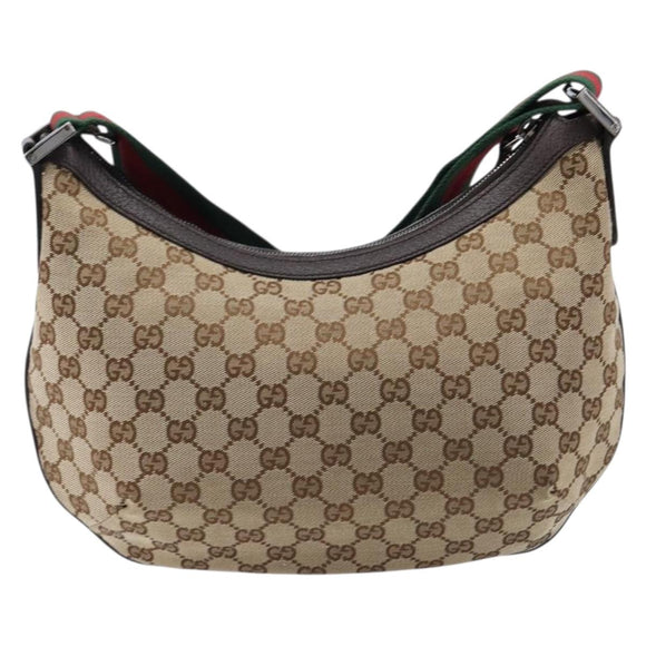 GUCCI GG Canvas Sherry Line Shoulder Bag Gold Beige 181092 Auth 211360V