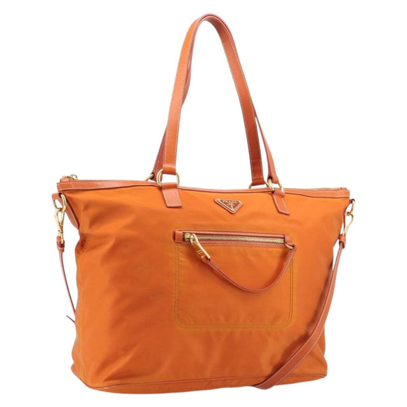 PRADA Tote Bag Nylon 2way Orange Gold Auth 211361A