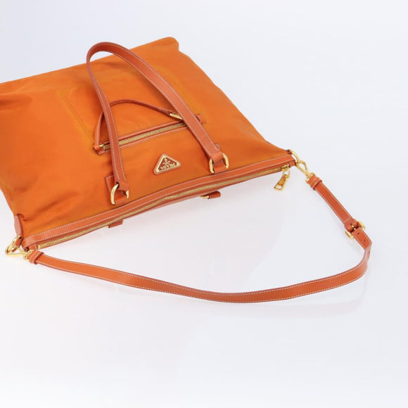 PRADA Tote Bag Nylon 2way Orange Gold Auth 211361A