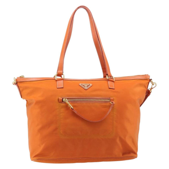 PRADA Tote Bag Nylon 2way Orange Gold Auth 211361A