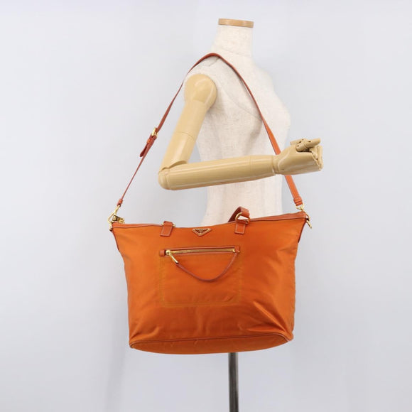 PRADA Tote Bag Nylon 2way Orange Gold Auth 211361A