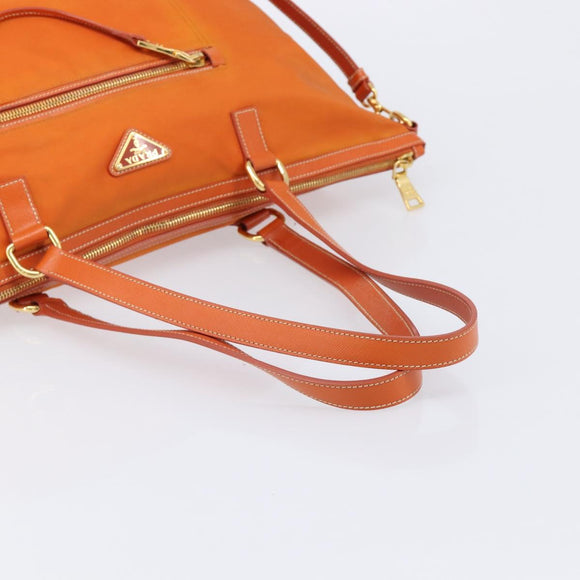 PRADA Tote Bag Nylon 2way Orange Gold Auth 211361A