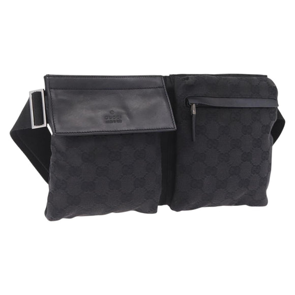 GUCCI GG Canvas Waist Bag Black Silver 28566 Auth 211373V