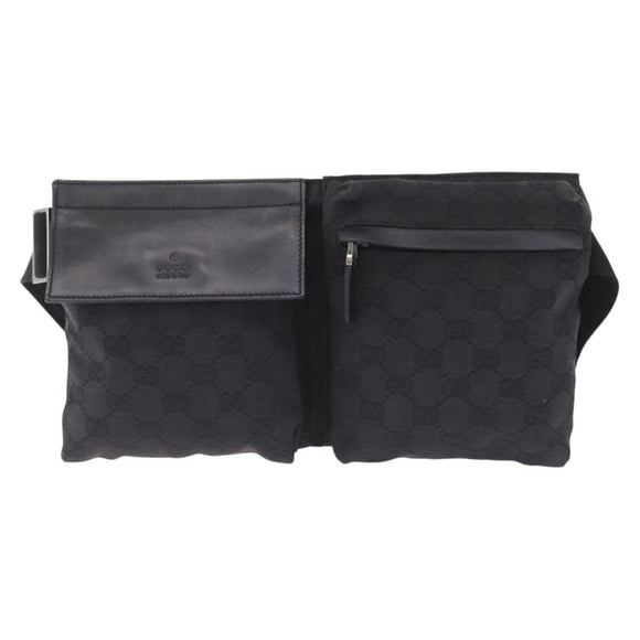 GUCCI GG Canvas Waist Bag Black Silver 28566 Auth 211373V