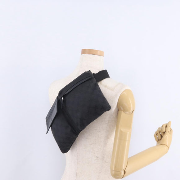 GUCCI GG Canvas Waist Bag Black Silver 28566 Auth 211373V