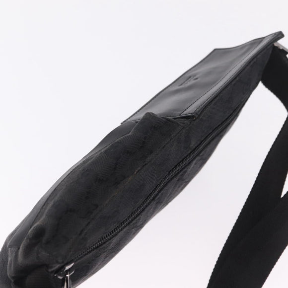 GUCCI GG Canvas Waist Bag Black Silver 28566 Auth 211373V
