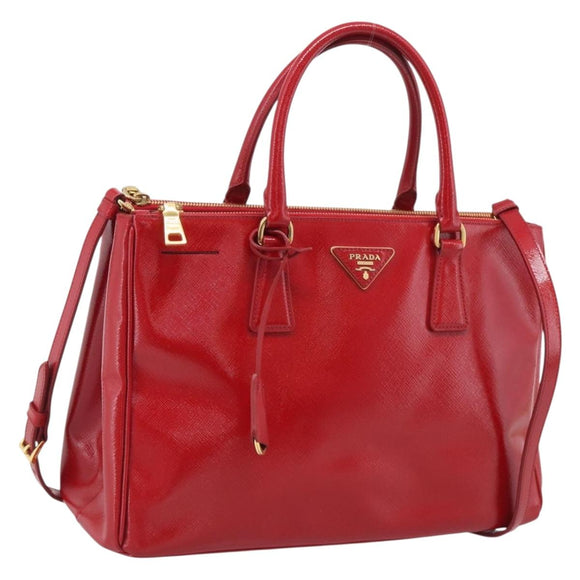 PRADA Galleria Hand Bag Safiano Leather 2way Red Gold Auth 211376V