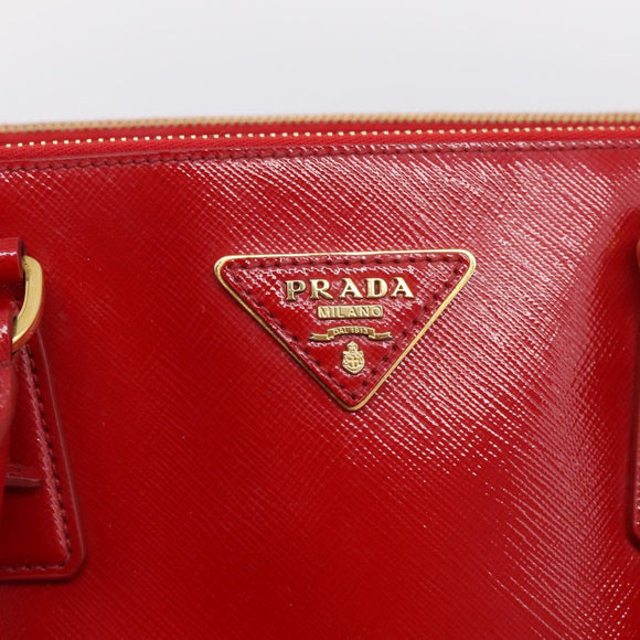 PRADA Galleria Hand Bag Safiano Leather 2way Red Gold Auth 211376V