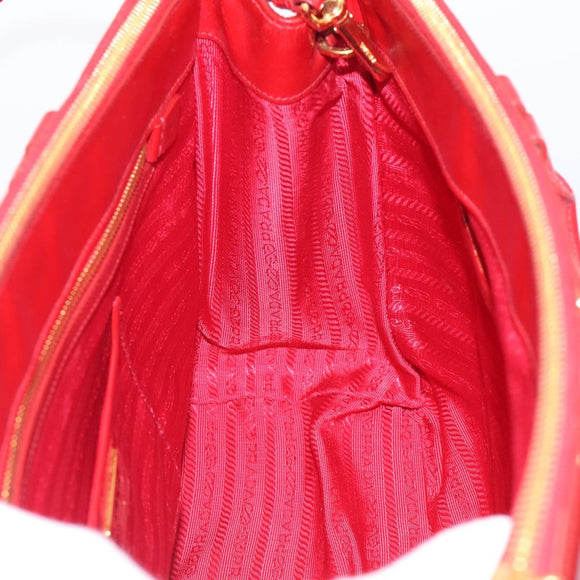 PRADA Galleria Hand Bag Safiano Leather 2way Red Gold Auth 211376V