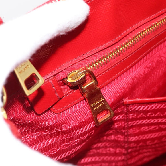 PRADA Galleria Hand Bag Safiano Leather 2way Red Gold Auth 211376V