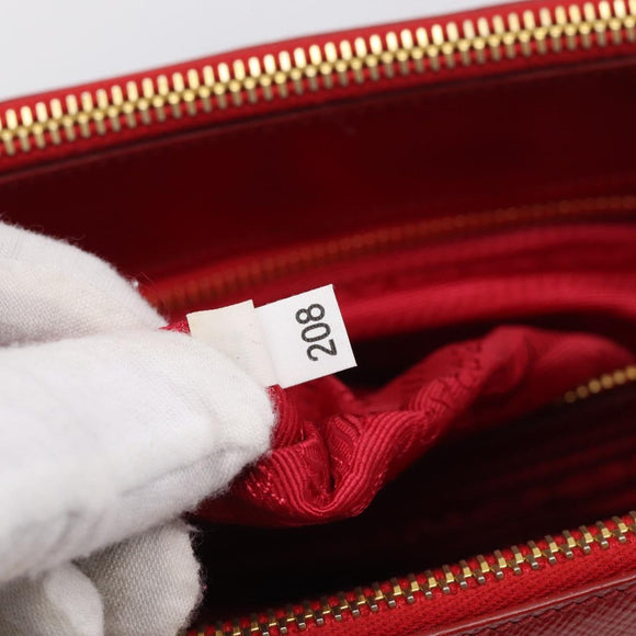 PRADA Galleria Hand Bag Safiano Leather 2way Red Gold Auth 211376V