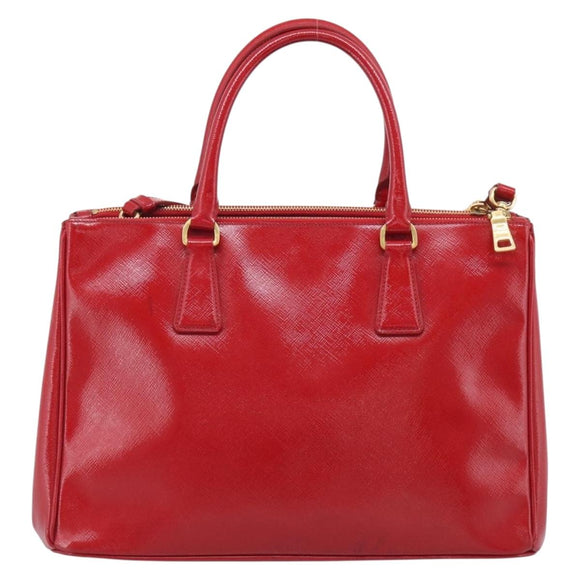 PRADA Galleria Hand Bag Safiano Leather 2way Red Gold Auth 211376V