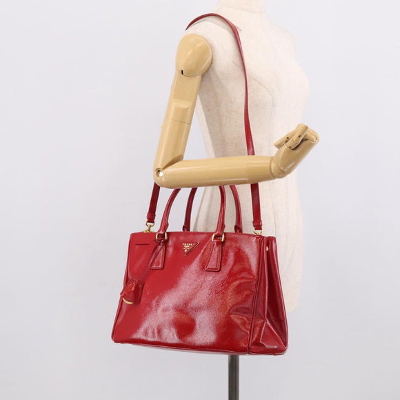 PRADA Galleria Hand Bag Safiano Leather 2way Red Gold Auth 211376V