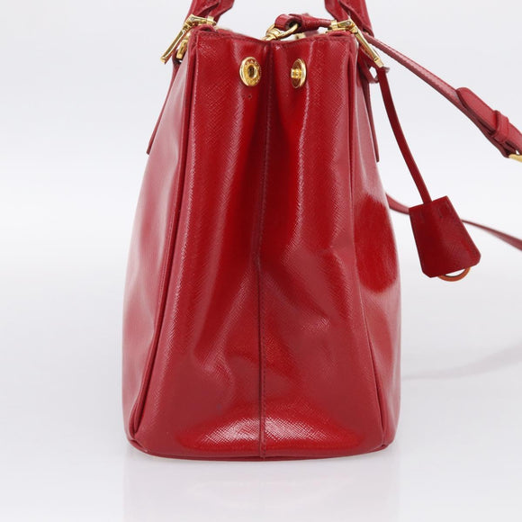 PRADA Galleria Hand Bag Safiano Leather 2way Red Gold Auth 211376V
