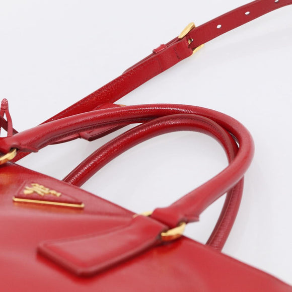 PRADA Galleria Hand Bag Safiano Leather 2way Red Gold Auth 211376V
