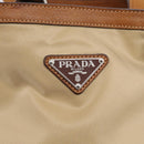 PRADA Tote Bag Nylon Leather Beige Silver Auth 211377V-14