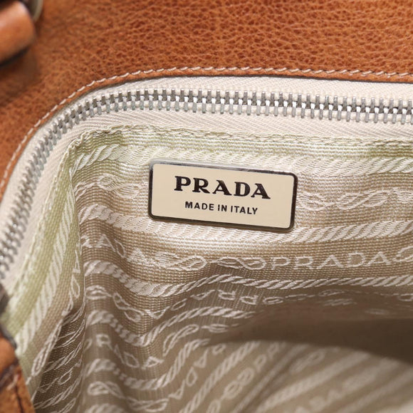 PRADA Tote Bag Nylon Leather Beige Silver Auth 211377V