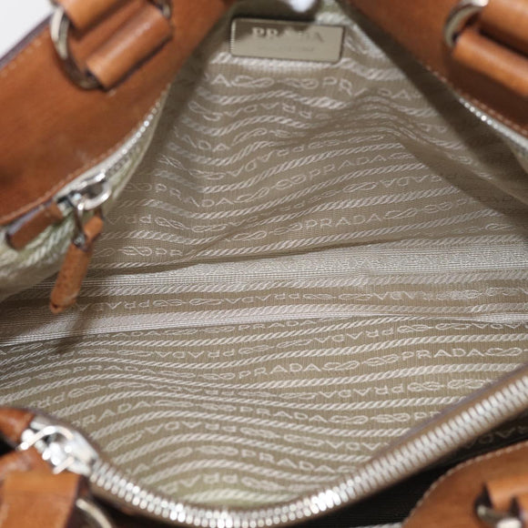 PRADA Tote Bag Nylon Leather Beige Silver Auth 211377V
