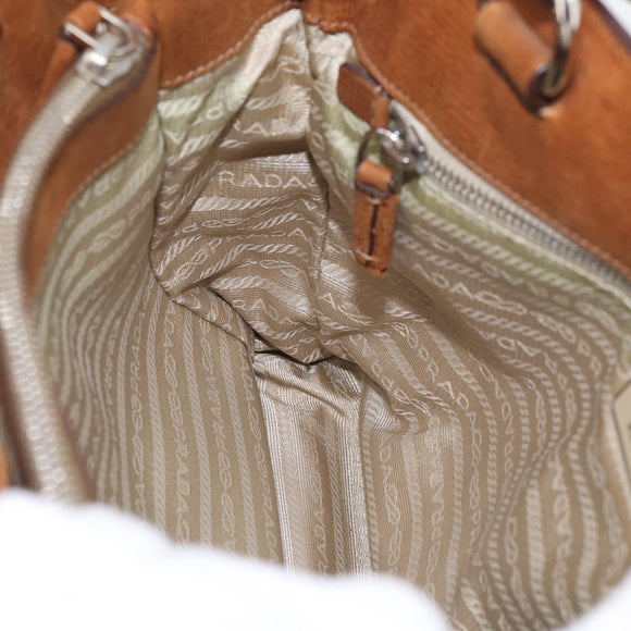PRADA Tote Bag Nylon Leather Beige Silver Auth 211377V