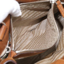 PRADA Tote Bag Nylon Leather Beige Silver Auth 211377V-23