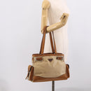 PRADA Tote Bag Nylon Leather Beige Silver Auth 211377V-27