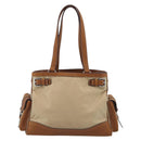 PRADA Tote Bag Nylon Leather Beige Silver Auth 211377V-3