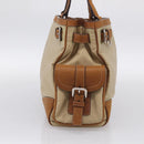 PRADA Tote Bag Nylon Leather Beige Silver Auth 211377V-4