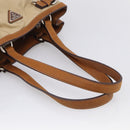 PRADA Tote Bag Nylon Leather Beige Silver Auth 211377V-7