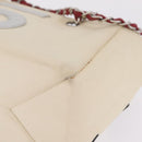 CHANEL Choco Bar Chain Shoulder Tote Bag Canvas Ivory Silver CC Auth 211378V-13