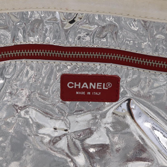 CHANEL Choco Bar Chain Shoulder Tote Bag Canvas Ivory Silver CC Auth 211378V