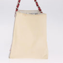 CHANEL Choco Bar Chain Shoulder Tote Bag Canvas Ivory Silver CC Auth 211378V-4