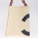 CHANEL Choco Bar Chain Shoulder Tote Bag Canvas Ivory Silver CC Auth 211378V-5