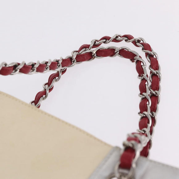 CHANEL Choco Bar Chain Shoulder Tote Bag Canvas Ivory Silver CC Auth 211378V