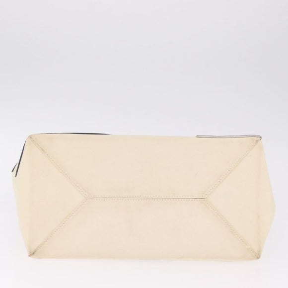 CHANEL Choco Bar Chain Shoulder Tote Bag Canvas Ivory Silver CC Auth 211378V