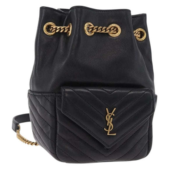 Saint Laurent Joe Mini Bucket Bag Chain Lamb Skin Black 701631 Auth 211381M