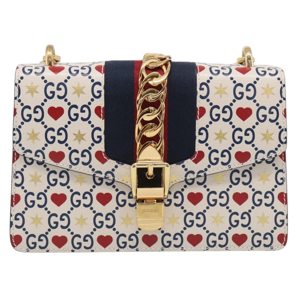 GUCCI Sylvi Small Shoulder Bag Leather 2way Ivory Gold 524405 Auth 211386M