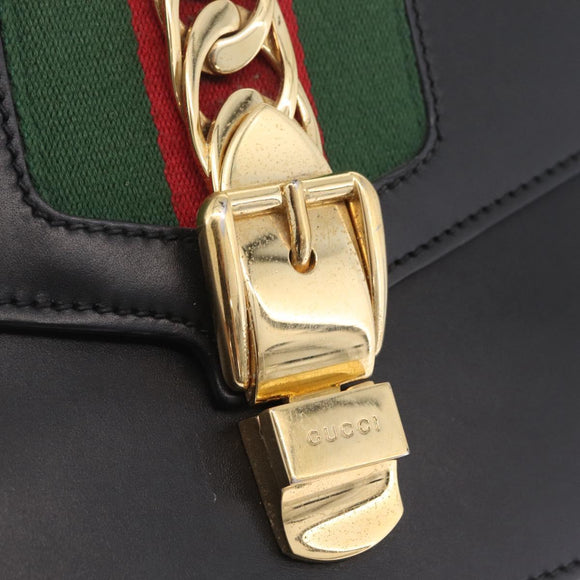 GUCCI Sylvis Small Web Sherry Line Shoulder Bag 2way Black 421882 Auth 211387V
