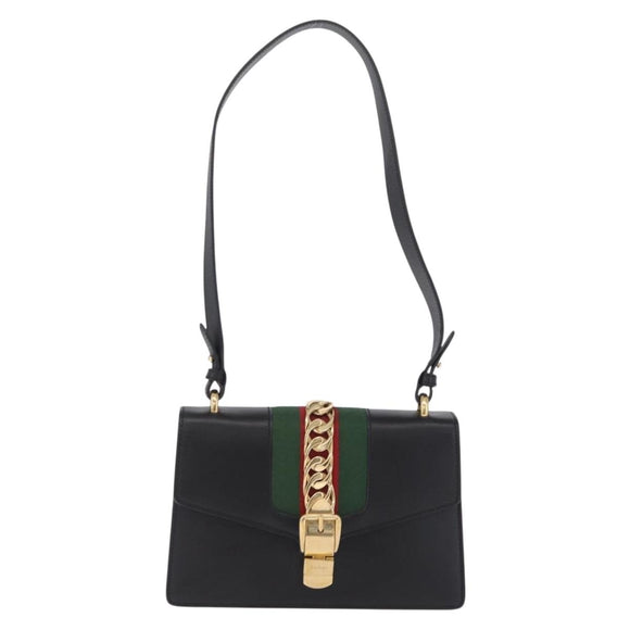 GUCCI Sylvis Small Web Sherry Line Shoulder Bag 2way Black 421882 Auth 211387V