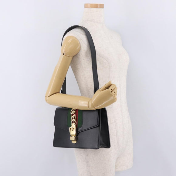 GUCCI Sylvis Small Web Sherry Line Shoulder Bag 2way Black 421882 Auth 211387V