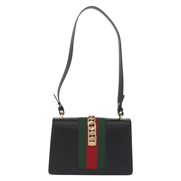 GUCCI Sylvis Small Web Sherry Line Shoulder Bag 2way Black 421882 Auth 211387V